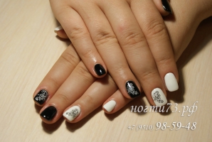 Черно-белая роспись ногтей